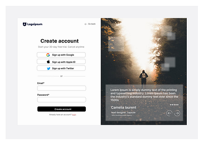 Create Account – Web App UI figma ui
