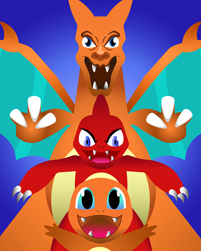 Charmander Evolution 🔥 cartoon character illustration digitalillustration flat illustration gradient illustration illustration minimalist pokemon
