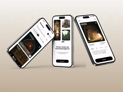 Digital Art Trading App – Onboarding | About | Discover ui