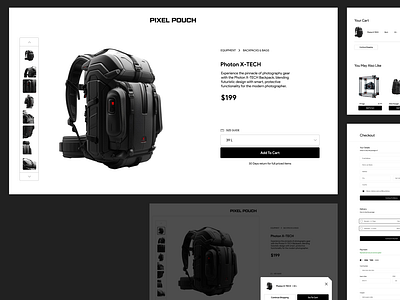 Next-Gen Checkout & Product Page UI – Pixel Pouch cart design checkout experience cloneable template design e commerce platform online store shopping cart design ui