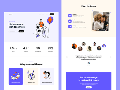 Rng Life - Landing page redesign for the insurance company clean illustration insurance startup landing design landing page landing page design landing page redesign landing page with illustration landing redesign minimal web design website design website redesign