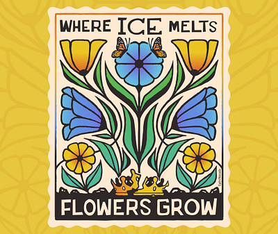 ICE Melts - Flowers Grow Illustration art art nouveau butterfly design digital art floral illustration illustrator minimalist no kings procreate tshirt