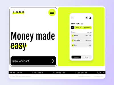 Finance app website concept app bank brutalism finance fintech landing money neo pixel wallet website