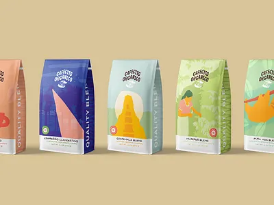 Cafecito Organico - Coffee Bag Design Lineup branding coffee coffee bag design graphic design illustration
