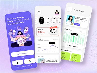 Period Tracking App apps design clean cycle female menstruation minimal mobile app mobile app design period period app period ping period tracker period tracker app periodic table periods tracker app tracking tracking app ui ux woman