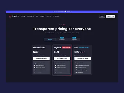 deepsolver.io - Pricing page dark design figma poker pricing ui website