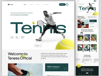 Tennis landing page ui clean homepage landing page minimalist modern shape swiss style tennis ui design uiux ux webdesign website