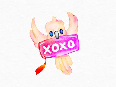 Cute Messenger of Love hand drawn illustration parrot valentines day watercolor