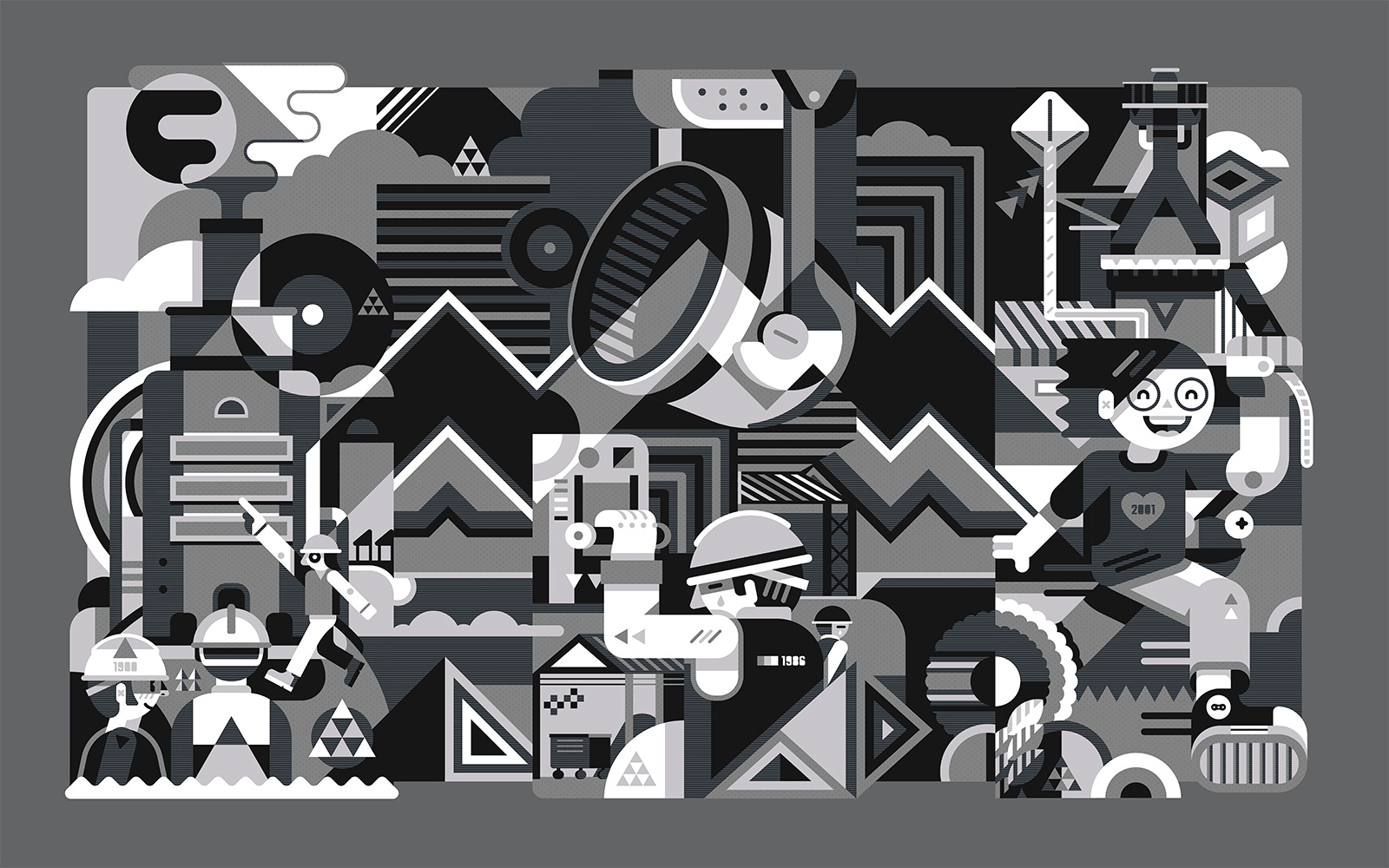 Fundidora Park fundidora geometric grayscale helbetico illustration mexico monterrey textures triptych vector