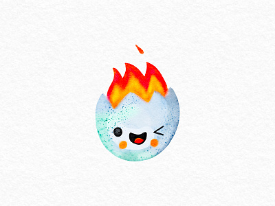 Egg on Fire hand drawn illustration valentines day watercolor