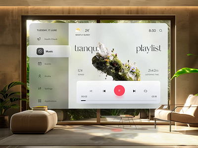 Nature-Inspired Music Dashboard UI app clean dashboard interaction minimal spartial ui ui ux visionos vr