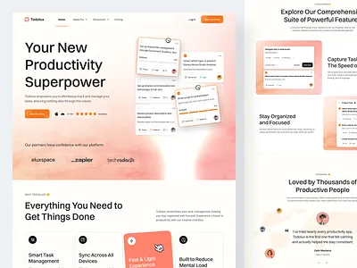 Todolux - Productivity Landing Page activity dashboard kanban landing page personal task productivity productivity platform progress card project board project management project organization prooductivity management saas task list task managemenr task monitor task tracker team collaboration to do app to do list work management