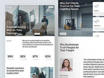 Pangea - Freight Company Landing Page company landing page company profile delivery design freight freight landing page landing page landing page design logistics logistics landing page logistics website ui ui design uiux uiux design ux web web design website website design