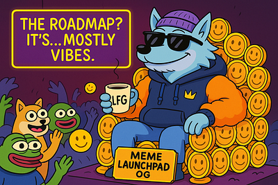 Meme Launchpad Series — From Chaos to Moon, The Launch Succeeded art cartoon wolf comic crypto crypto art crypto comic series crypto humor crypto meme project degen funny character funny crypto design meme meme coin meme coin comic meme culture meme launchpad comic token design web3 design web3 meme artwork wolf