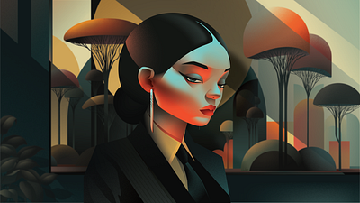 Art Deco Illustrated Girl "Beyond the Suit" abstract art deco business creative design digital digital art experiment geometric girl graphic design illustration illustrator moody portrait shading shapes suit vector illustration woman