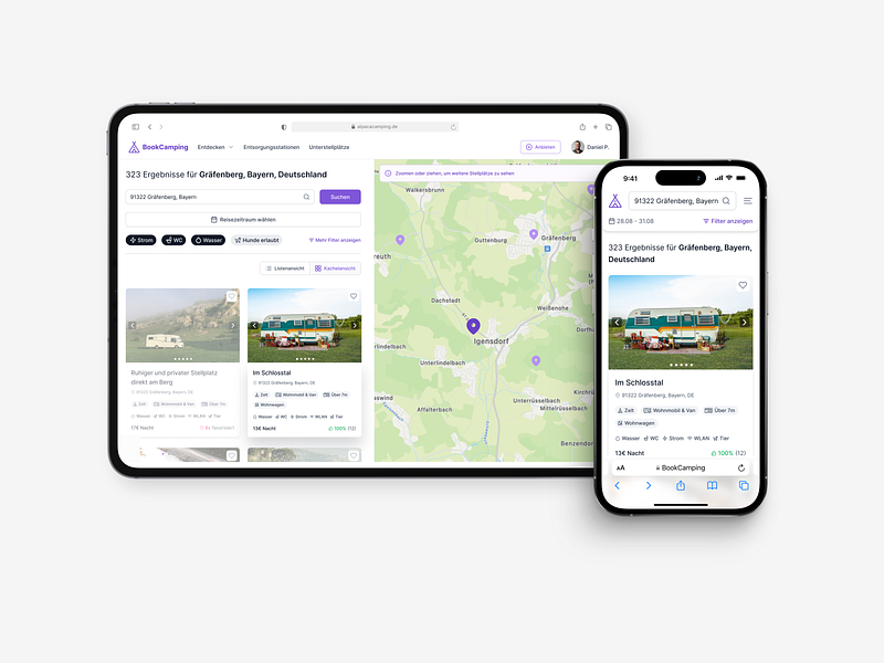🔍 Responsive Search for Camping Platform airbnb booking camping map view responsive search ui ux web app