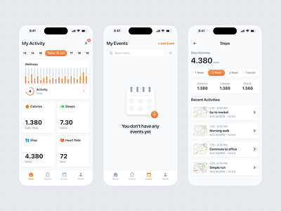 Wellness tracker app activity app app design calendar calories design fitness health mobile run ui ui design ui ux wellness workout