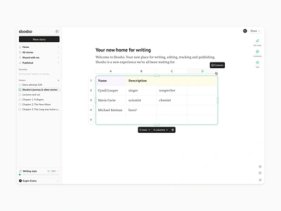 Table editor add add column add row column crm data data editing data table edit table excel hover state row saas sheet sheets table table editor text editor writing wysiwyg