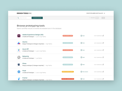 Prototyping tools database browsing design figma filters search ui ux