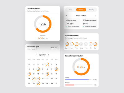 Focus time app components app design calendar card chart components design system mobile app pie ui ux web design
