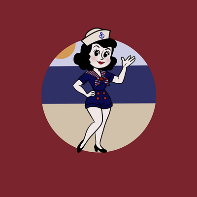 Cute Retro Sailor adorable cute decoration holidays illustration kawaii ocean poster retro round design sailor sea summer sun vacation vintage woman