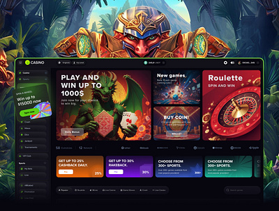 Casino Website (Home page) casino casino dashboard casino game page casino homepage casino interface casino landing page casino website crash dashboard design dice game game design online betting online casino online sportsbook roulette uiux web design
