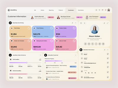 Jewellery Management – Customer Information Page UI admin dashboard clean ui crm ui customer info dashboard design figma design jewellery dashboard profile management user details page ux design web app ui