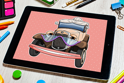 Cartoon mascot of a classic car 3d abrang animation branding cartoon cartoon character design design character fiverr graphic design graphicart illustration logo motion graphics ui