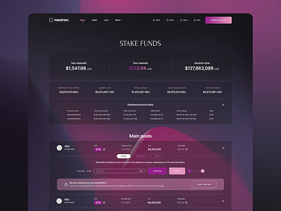 Neutron Crypto App app blockchain crypto dark dashboard defi desktop finance protocol purple staking ui wallet web design web3