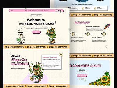$Pepe the Billionaire - crypto meme mem token art blockchain branding cryptocurrency illustration landing page meme meme coin meme coin design meme coin landing page meme coin website meme landing page meme token memecoin website page meme coin website solana token trend uidesign website