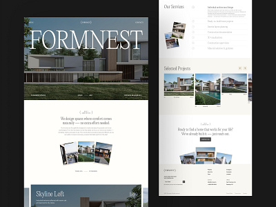 🏡 Formnest Collective — Modern Homes for Contemporary Livi architecture clean homepage hotels landing page loft minimal product design property real estate ui ux web design