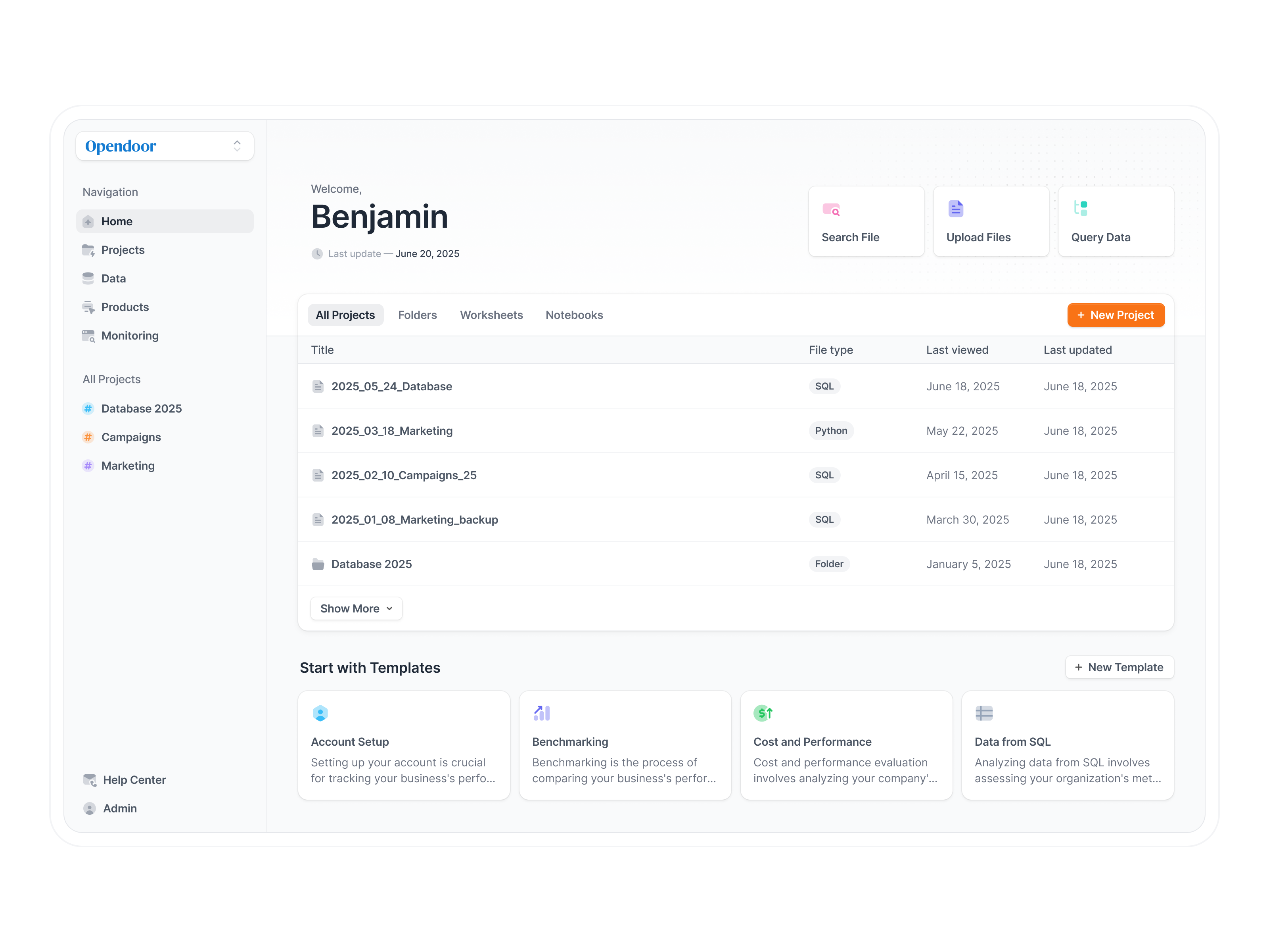 Example of Data - SaaS Dashboard