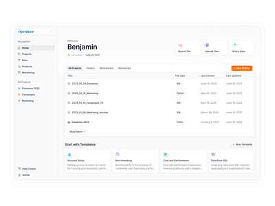 Data - SaaS Dashboard ai app clean dashboard data database design modern npw product query saas ui ux