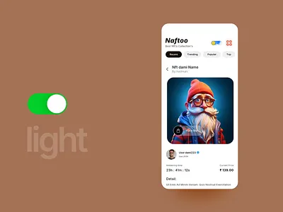 Mobile App Dark vs Light Mode Toggle - NFT Marketplace animation app design app ui blockchain button crypto dailyui dark mode dark mode vs light mode light mode minimal mobile app nft app switch toggle token uidesign ux design