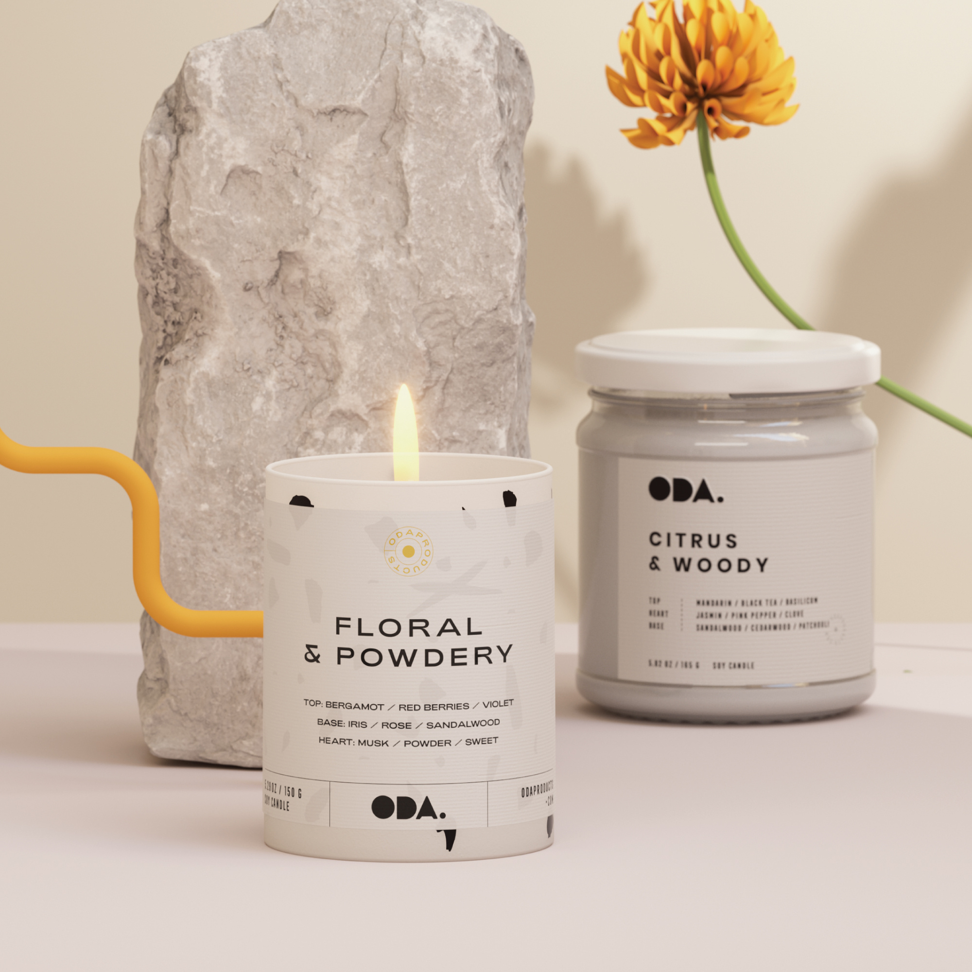 Oda Candles Branding and Packaging Design - Candle 3d architecture brand identity branding cundle decor decoration handmade interior label logo minimal packaging ui