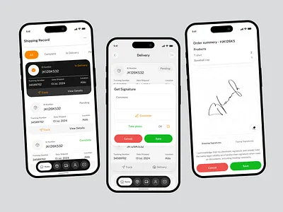 Proof of Delivery App UI — Signature & Shipment Tracker app clean delivery delivery app delivery proof delivery tracking app ecommerce app logistics mobile mobile app order tracking proof of delivery shipment shipping app