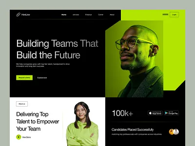 Hireline ✦ Website design for hiring platform hiring hiring landing page hiring platform job portal landingpage design minimal morden recruit saas landingpage ui ui design ux web web design website design