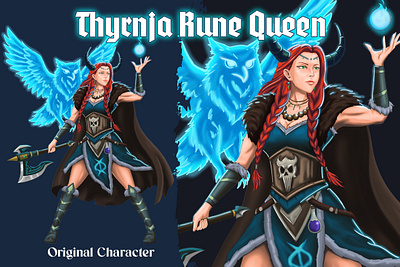 Thyrnja Skaldwyn OC character design character illustration custom character game character game design illustration nordic design nordic illustration original character valkrie witch illustration