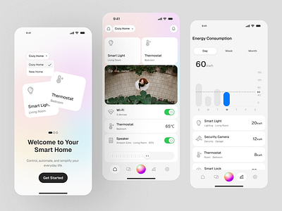 Smart Home Dashboard - Mobile App apps dashboard home automation interface iot minimal design mobile monitoring smart home smart light uidesign uiux