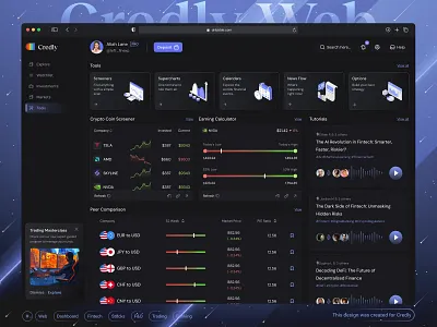🤑Credly - Tools Page - Fintech Dashboard 3d animation application banking branding charts crypto dark theme dashboard design finance fintech fintech dashboard fintech web illustration minimal option chain ui web application web design