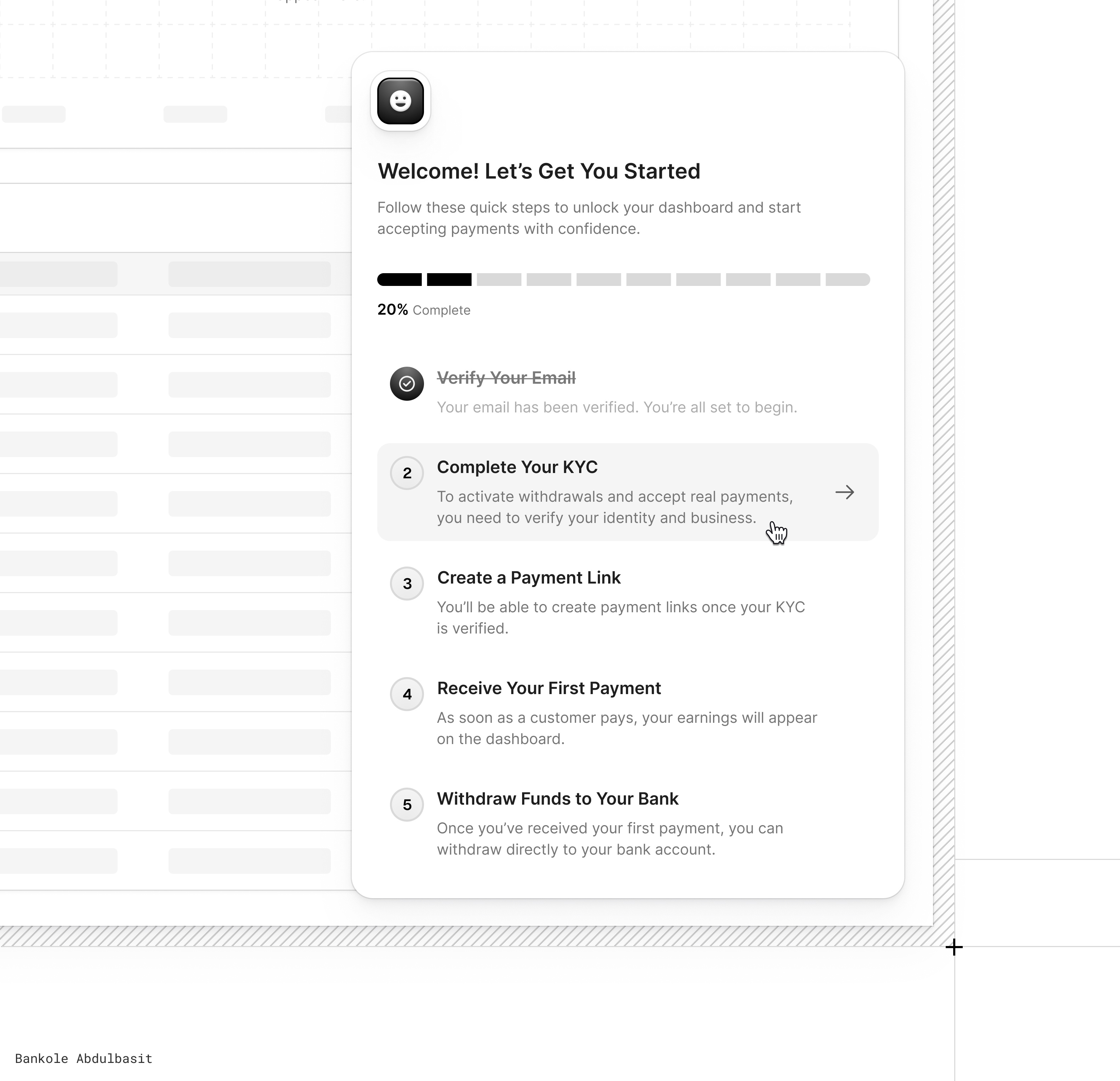Onboarding checklist for a fintech dashboard checklist figma fintech illustration modal onboarding payment ui ux welcome