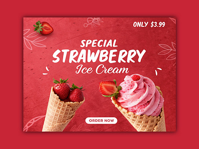 Strawberry Ice Cream Social Media Ad Design 3d animation branding graphic design logo motion graphics ui