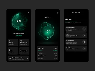 Mobile Security & Junk Cleaner App UI 2d 3d animation app clean app cleaner app design app monitoring app security app ui app ui design cache cleaner cache monitoring clean creative design minimal security app ui design uiux ux design