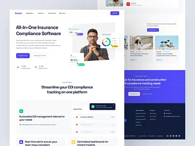 Assure - Construction Compliance Landing Page ai animation b2b clean compliance construction construction insurance dipa inhouse insurance landing page minimal modern motion saas startup ui design uiux ux web design websites