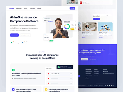 Assure - Construction Compliance Landing Page ai animation b2b clean compliance construction construction insurance dipa inhouse insurance landing page minimal modern motion saas startup ui design uiux ux web design websites