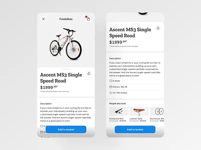 Product page - high-end bike e-commerce app design bicycle app bike shop digital product ecommerce mobile app porto portugal product detail product discovery product page retail design shopping experience thoughtworks ui design user experience user interface ux design