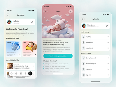 Baby Rewards App UI app app design appdesignconcept babyapp babyrewards cleanui ios mobile mobile app mobile ui other page parentingapp rewardsapp setting page softui ui design uiux vedio video page