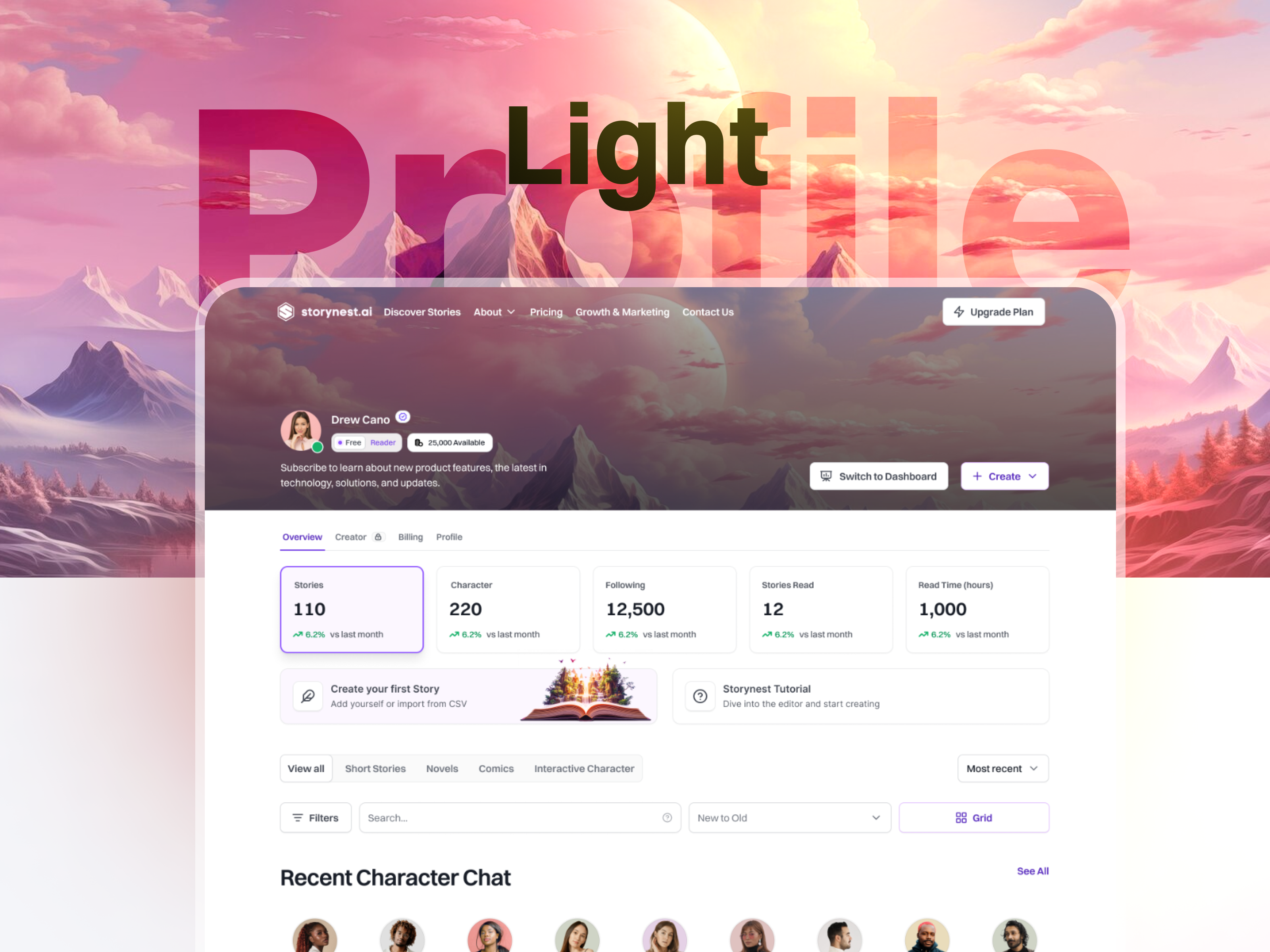 Profile Page - Storynest.ai app design ui ux website design