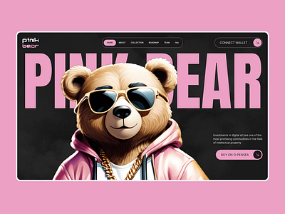 NFT Pink Bear — Hero section UI/UX & Responsive Web Design branding creative direction crypto crypto website digital art dribbble shots figma hero section landing page minimalism design modern design modern ui nft design premium responsive design uiux web design web design trends web3 website design
