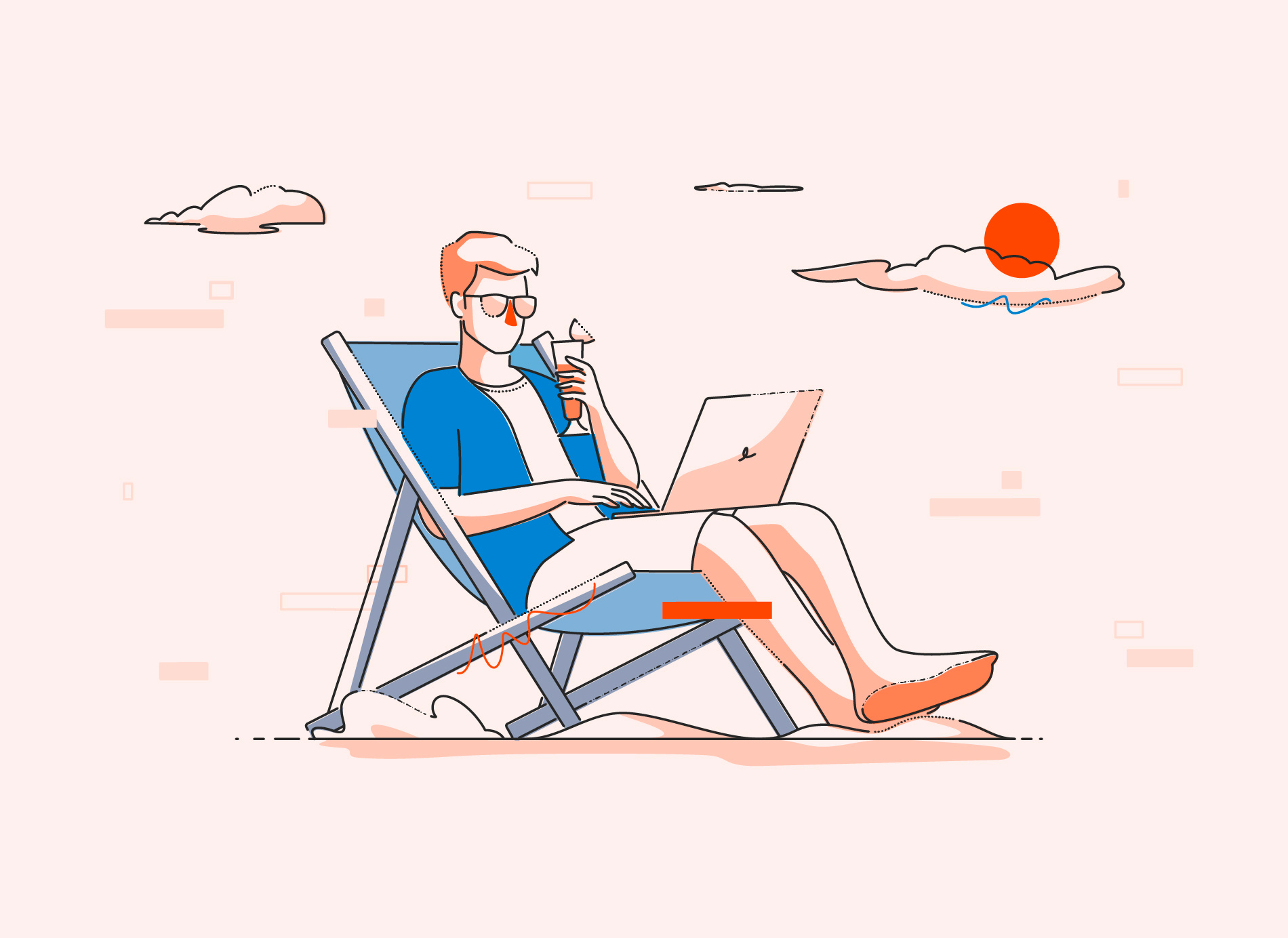 Summer balance character colour and lines icon illustration lines minimal summer sun thumbprint ui